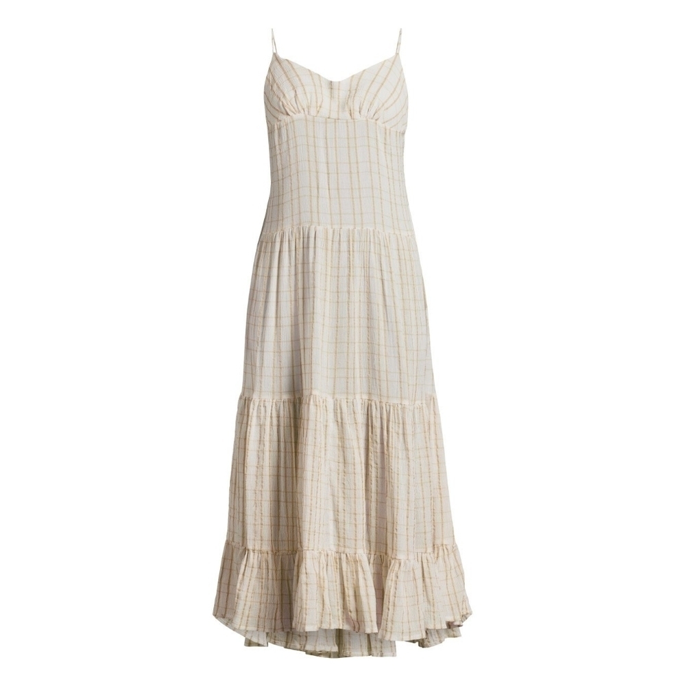 Free People Cream Check Tiered Midi Dress